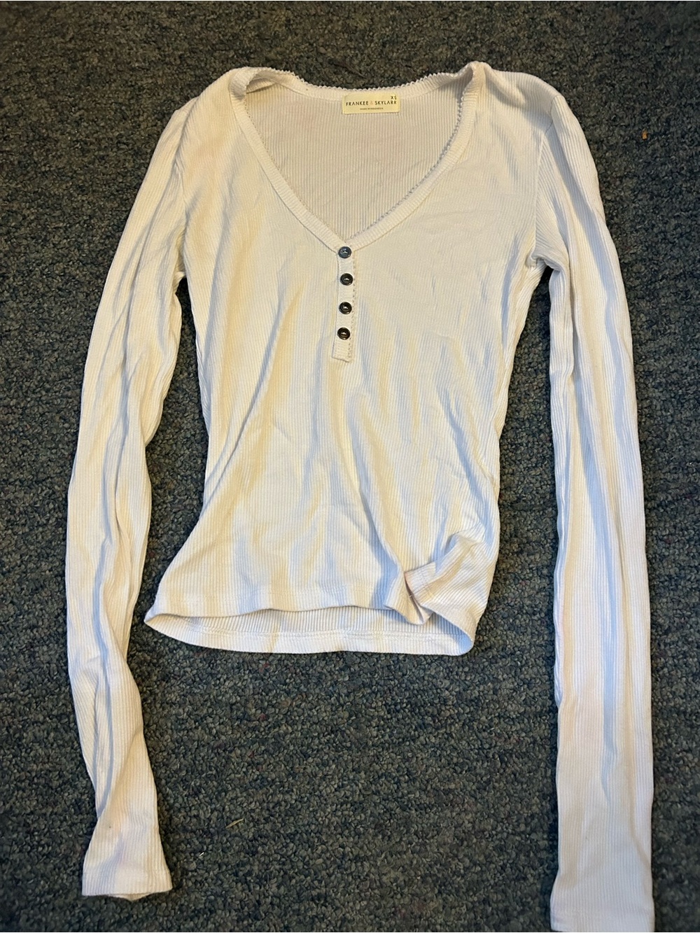White Ribbed Long-Sleeve Henley Top